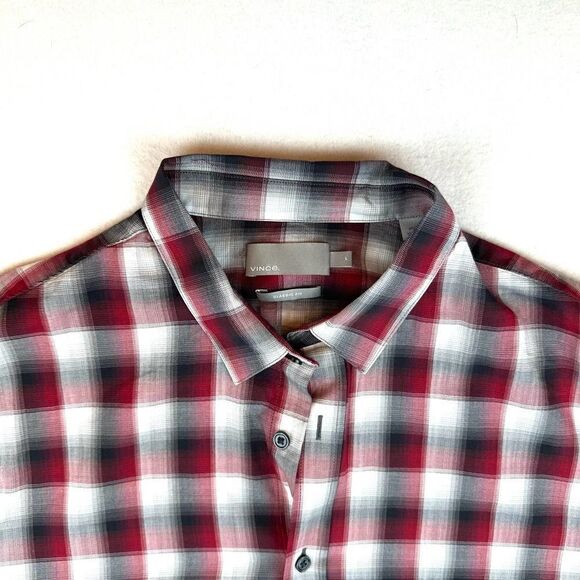 Vince Red Plaid Classic‎ Fit Long Sleeve Button Up Shirt Men’s L - Picture 3 of 10